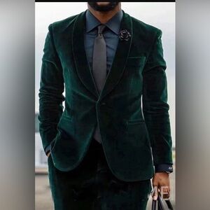 Velvet dark green suit 44L pant 38Wx32L